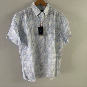Cremieux Cream and Light Blue Floral Short-Sleeve Button-Down Shirt